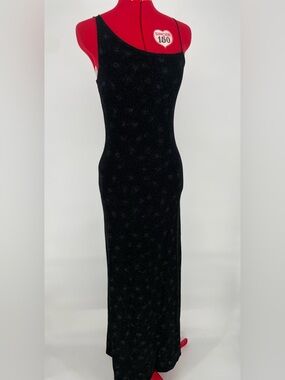 Byer Too! 90s Y2K Black Glitter Asymmetrical One Shoulder Bodycon Maxi Dress